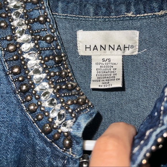 Vintage Denim military style jacket with embellished collar. - Picture 2 of 5